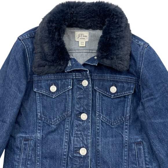 J. Crew Denim Jean Jacket With Faux Fur Collar & Cuffs Women's 2XS XXS - Picture 2 of 8